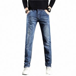 Livraison gratuite 2021 Automne et hiver Nouveaux hommes Busin Casual Jeans à jambe droite Taille moyenne Slim Stretch Pantalons pour jeunes H4ER #