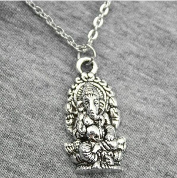 Livraison gratuite 20 pcs/lot Antique argent bronze Religion thaïlande Ganesha bouddha tour de cou breloques chaîne collier bricolage