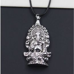 Gratis schip 20 stks / partij Antiek zilver Ganesha Boeddha Olifant Choker Charms Zwart Lederen Ketting DIY