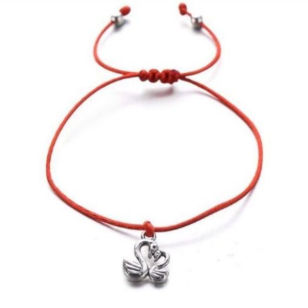 Livraison gratuite 50 pcs/lot Double cygne coeur charmes souhait Bracelet pour les amoureux chanceux rouge chaîne Bracelets réglable chaud