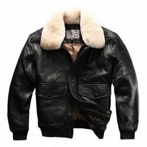 Envío gratis Barato de alta calidad Piloto Abrigo Cott Ropa Cuello de lana para hombres Ocio Tallas grandes Piel de oveja Chaquetas de cuero genuino r27n #