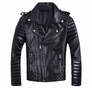 Livraison gratuite. Veste en cuir véritable Cool Motor Rider. Manteau en peau de mouton doux et ajusté de qualité. Taille Plus. Homme fi. Tissu de rue D3XN #