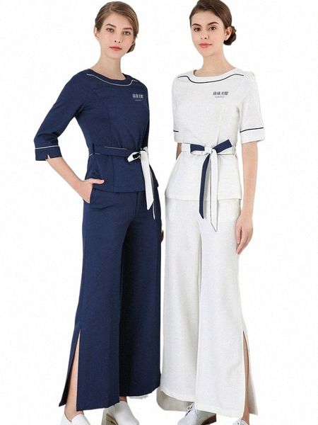 Livraison gratuite de haute qualité esthéticienne vêtements de travail beauté Sal femmes chemisier blanc + pantalon ensemble hôtel serveur uniforme en gros a4q2 #