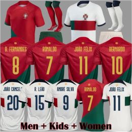 Envío gratis JOAO FELIX Portugal camisetas de fútbol Copa del mundo 2022 RUBEN NEVES camiseta de fútbol portuguesa BERNARDO BRUNO FERNANDES de futbol hombres mujeres kits equipos para niños