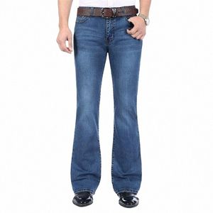 Gratis Schip mannen Hoge Kwaliteit Busin Casual Boot Cut Jeans Mid Taille Flares Semi-uitlopende Bell Bottom Broek Maat 27-38 n9lS #