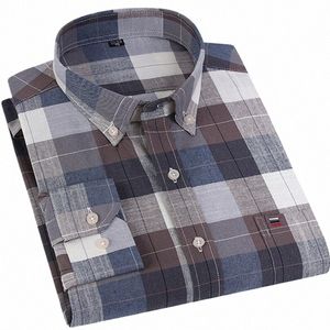 Livraison gratuite Chemises Oxford pour hommes Lg manches printemps automne décontracté Cott Plaid rayé coupe régulière boutonné vérifier Busin 6XL O1GA #