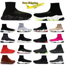 Gratis verzending Originele sokschoenen Casual sneaker Men Women Speed Trainer Triple Black Graffiti Witblauw Rood Rood Clear Sole Volt Veter-up Beige Booties Designer Sneakers