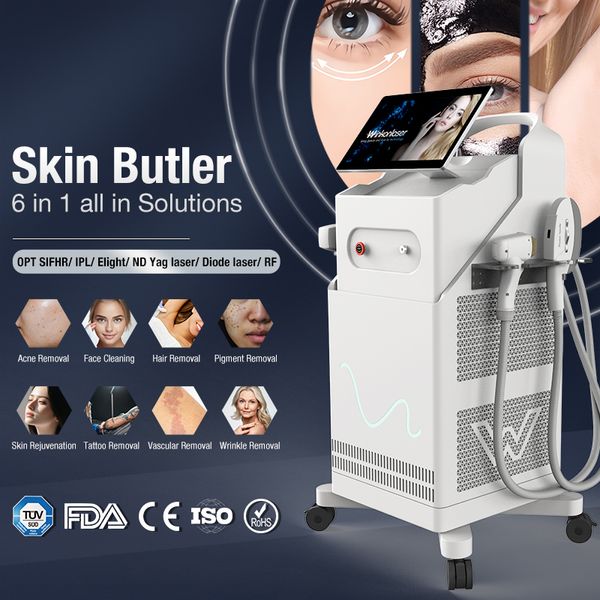 Ship Opt SHR IPL Diode Laser Épilation de cheveux Machine de beauté ND YAG Tatoo Repoval ND YAG Laser Multifonction Équipement