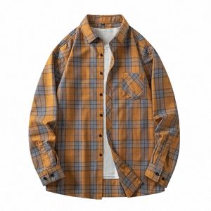 Gratis Schip Plaid Shirts Heren Lg Mouw Casual Lente Flanel Cott Heren Shirts Mannelijke Gratis Ir Big Size Slim fit M-5XL Oranje 37A6 #