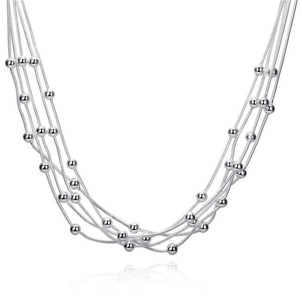 Livraison gratuite Collier en argent sterling plaqué 18 pouces Collier de perles lumineuses à cinq lignes DHSN213 Hot 925 silver plate Pendentif Colliers bijoux