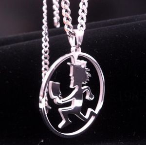 Gratis schip zilveren icp sieraden punk roestvrij staal ronde cirkel Hatchetman Juggalette hanger met 5mm 24 inch curb chain ketting