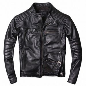 vêtements en peau de vache pour hommes de style vintage, veste en cuir de motard de qualité, manteau en cuir véritable noir fi.homme slim, m8zD #