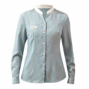 Envío gratis Ventas al por mayor Panadería Uniformes de trabajo Catering Camarero Manga LG Camisa a rayas + Conjunto de abril Restaurante occidental Ropa de trabajo y67j #