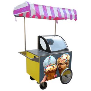 Kolice Ice Cream Vending Tricycle de transformation des aliments congélateur / Gelato Chariot de poussée à main / Snack Street Tricycle avec canopée