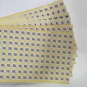 Meng xs/s/m/l/xl/xxl/xxxl-6xl lijmsticker maat label wit kledingstuk 1,3 cm diameters