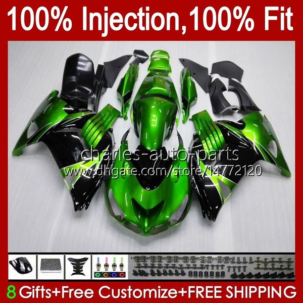 Inyección OEM para KAWASAKI NINJA ZX14R ZZR-1400 ZX 14R 14 R ZZR1400 06-11 Cuerpo 4No.5 ZX-14R 06 07 08 2009 2010 2011 ZZR 1400 CC 2006 2007 2008 09 10 11 Carenado verde stock