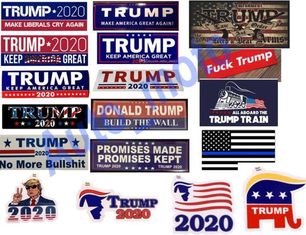 18 types Nouveaux styles Donald Trump 2020 Autocollants pour pare-chocs de voiture Autocollants de locomotive Fenêtre de train Accueil Salon Décor Cahier mural Autocollants pistolets