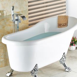 Robinet de baignoire de salle de bains debout libre + douche à main chromé finition mitigeur baignoire mitigeurs