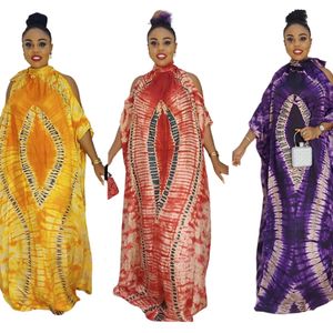 Style libre caractéristiques nationales africaines motif classique en mousseline de soie épaules dénudées col montant robes de grande taille 240315