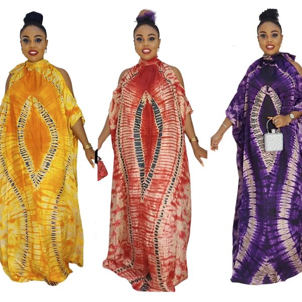 Style libre caractéristiques nationales africaines motif classique en mousseline de soie épaules dénudées col montant robes de grande taille 240228