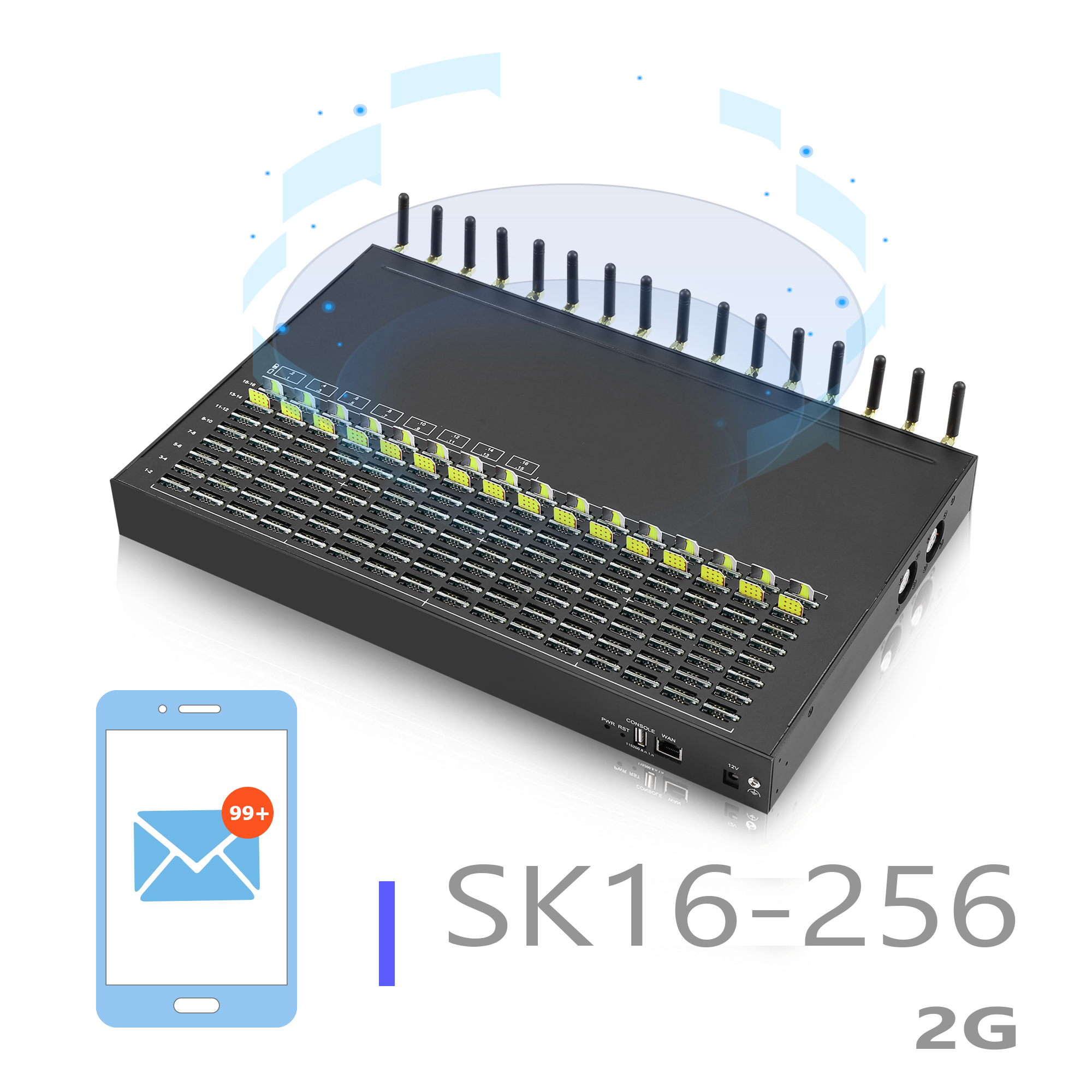  Soporte técnico gratuito Skyline multi 256 tarjeta sim máquina de sms Módem sms de 16 puertos 2G gsm voip gateway 4g lte gateway API/HTTP/SMPP conectar envío de sms