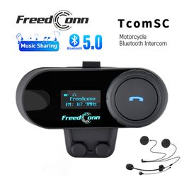 Freedconn T Com SC Intercomunicador Bluetooth para motocicleta Auriculares para casco BT5.0 FM Sistema de comunicador para compartir música a prueba de agua Conferencia para motocicleta