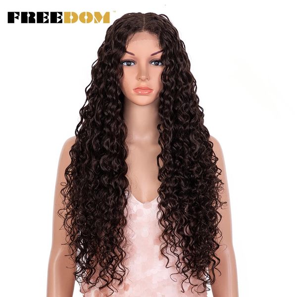 Libertad de encaje sintético Pelera delantera Long Curly Wig 30 pulgadas Ombre Blonde Ginger Wigs for Black Women Cosplay Wigs 240423