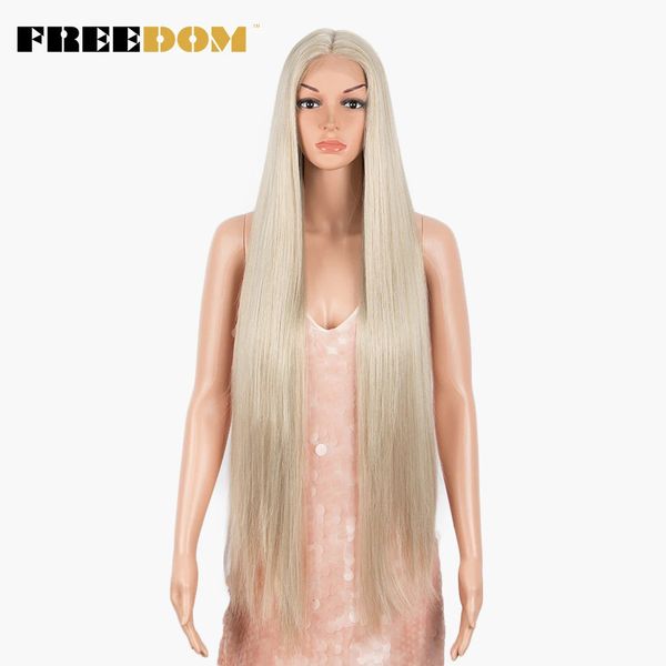 FREEDOM – perruque Lace Front Wig synthétique lisse pour femmes, perruque de Cosplay longue ombrée de 38 pouces, perruque Blonde rose 240111