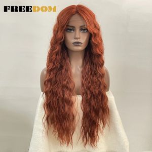 Liberté synthétique dentelle longue profonde ondulée ombre blonde gingembre pour les femmes noires Cosplay résistant à la chaleur 240513