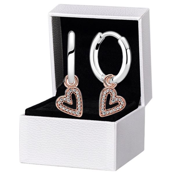 Freehand Heart Hoop Boucles d'oreilles Boîte d'origine pour Pandora 925 Sterling Silver Womens Stud Earring