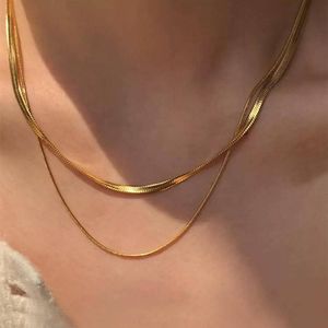 Freekiss Herringband prachtige 14K vergulde slang, kettinghalsketting, eenvoudige gelaagde ketting, gouden sieradencadeau voor vrouwen