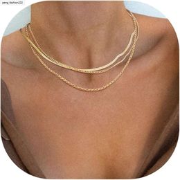Freekiss Collar de espiga para mujer, collar de oro exquisito, cadena de oro de serpiente chapada en oro de 14 quilates, collar simple en capas de oro, regalo de joyería de oro para mujer