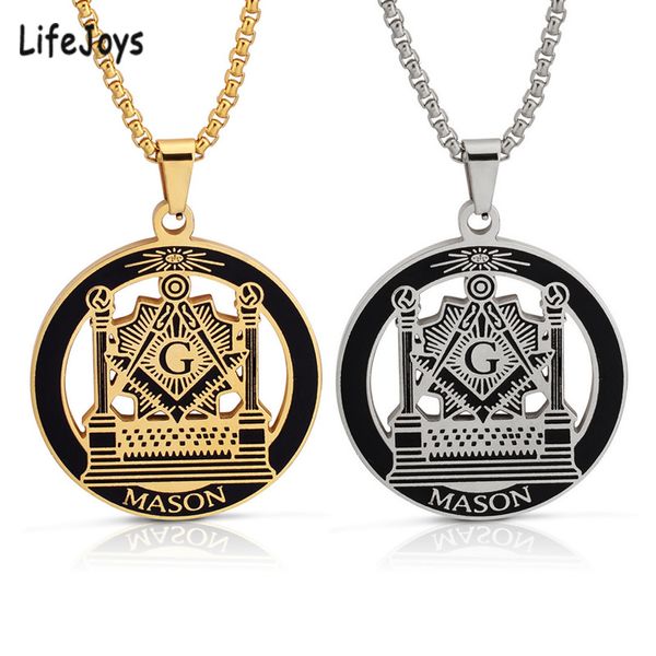 Collier de franc-maçon Pendentif maçonnerie Franc-maçonnerie Bijoux en acier inoxydable Symboles Mason Free Colliers Hommes Gold Couleur Hip Hop Cadeau