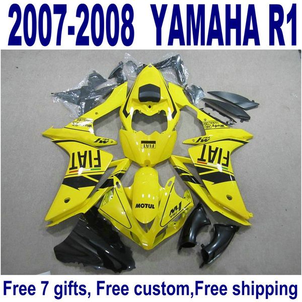 Ensemble de carrosserie Freeship pour carénages YAMAHA YZF R1 07 08 jaune noir nouveau kit de carénage YZF-R1 2007 2008 YQ43