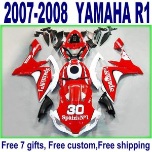 Ensemble de moto pour carénage YAMAHA YZF R1 07 08, nouveau kit de carénage rouge blanc noir YZF-R1 2007 2008 YQ61, livraison gratuite