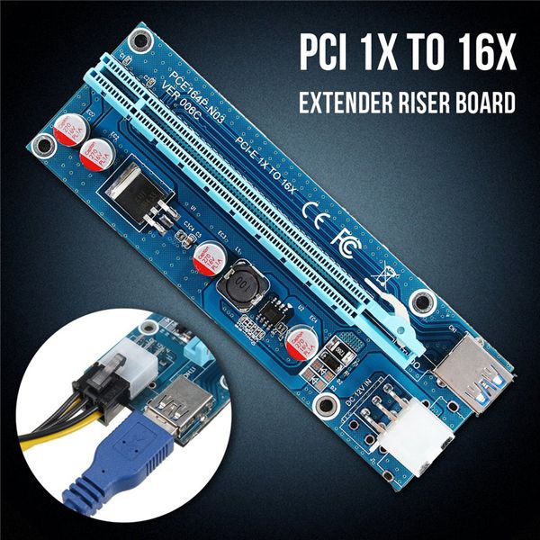 Freeshiping USB3.0 PCI-E Express Riser Card 1x a 16x Extender Extension Riser Card Adapter 15pin a 6pin Power SATA Cable para Bitcoin Miner