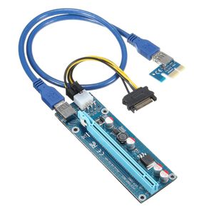 Freeshipng PCIe 1X 4x 8x 16x Extender Riser USB 3.0 PCIE Riser Card Express Adapter Card SATA IDE 15pin Macho a 6pin Cable de alimentación para minería