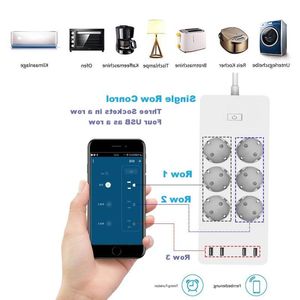 FreeshippinWiFi Smart Multiprise AVEC Parasurtenseur avec Prise CA 6 Voies 4 Port USB Commutateur de Contrôle Domestique Compatible Alexa Google Assi Jvsr