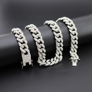 Freewear Hip Hop Iced Out Verharde steentjes 1 Set 13mm Goud Volledige Miami Curb Cubaanse Ketting Bling Rapper Kettingen voor Mannen Sieraden X0509