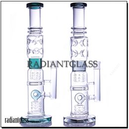 Bong congelable pellizcos de hielo tipo recto grandes bongs cachimba barril perc tubo de agua para fumar de vidrio resistente con tazón de yema 14 mm hembra conjunta lago verde