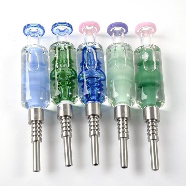 FREEZABLE GLYCERIN NC Kits Narguilés de 5 pouces Accessoires pour fumer Pipes à fumer à la main colorées Bongs en verre capiteux avec 14mm Joint Titanium Nail Dab Tools