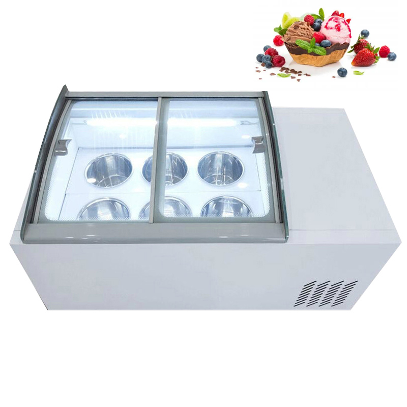 Freezer Ice Cream Display Cabinet voor commerciële desktopshowcase 6 ronde vaten 190W