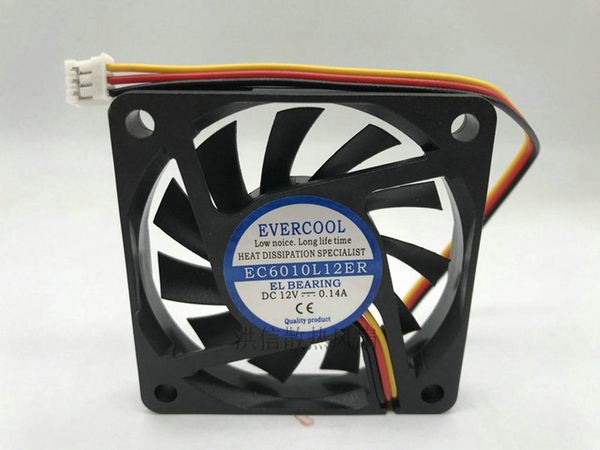 Ventilateur de refroidissement silencieux à 3 fils, original, evercool, ec6010l12er, DC12V, 0,14a, sans fret