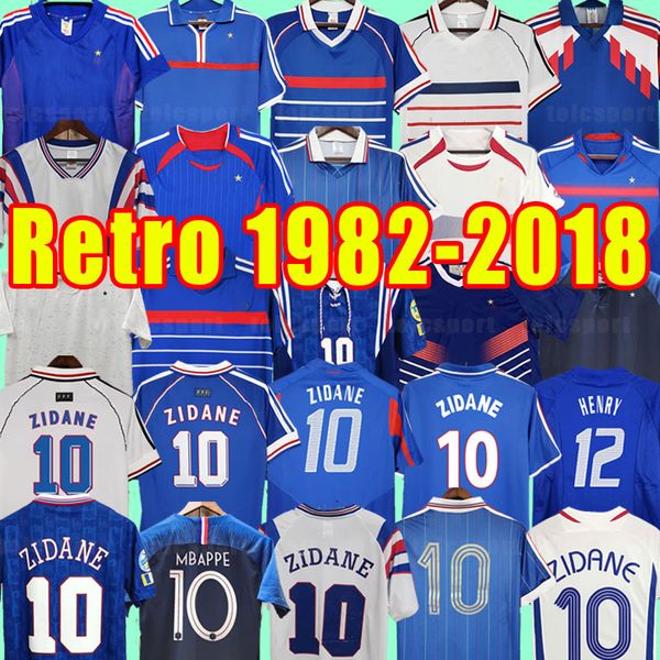 Francia camisetas de fútbol retro ZIDANE HENRY MAILLOT DE FOOT POGBA camiseta de fútbol REZEGUET DESAILLY club francés Classic Vintage 84 86 88 90 1982 1996 1998 2000 2002 04 06 10