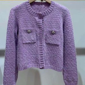 Manteau tricoté à crochet en soie brillante pour femme, manteau français à col rond, en soie brillante, nouvelle collection printemps/été 2021