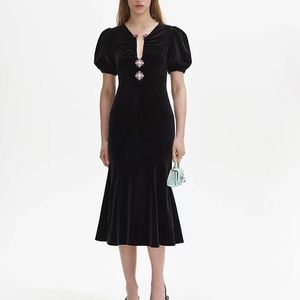 Frans 2023 Herfst/winter Golden Veet Elegante kleine zwarte dames hooggraden gevoel slanke lange jurk