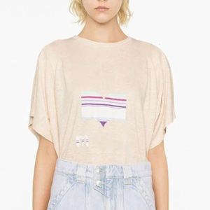 Français 23 D'été Isabel Marants Chemises De Mode Lettre Imprimé Pull Décontracté Haut De Sport Femme En Coton Flammé T-shirt À Manches Courtes