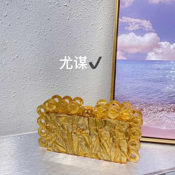Français acrylique marbre feuille d'or petit sac carré Banquet anneau pince boîte sac chaîne transportant sac à bandoulière 231102
