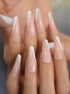 Presse à ongles en forme de cercueil moyen conique à angle français, pointes blanches, faux ongles, Kit de 24 pièces avec adhésif2564334