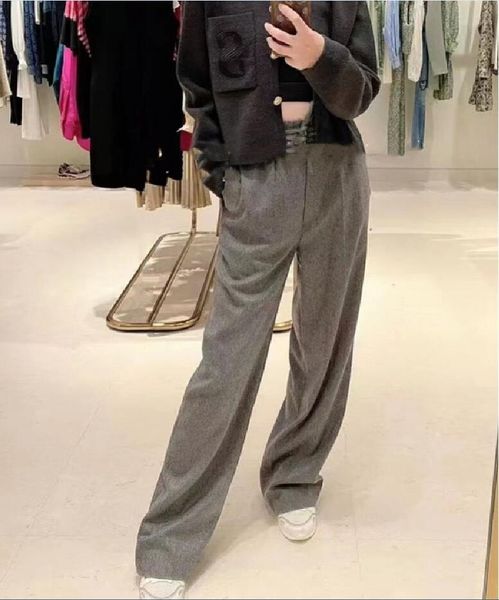 Français-automne/hiver nouveau san-dro-e mélange de laine Simple décontracté à lacets taille élastique pantalon à jambes larges pantalon en laine femmes